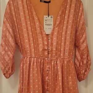Zara XS peach polka dot dress